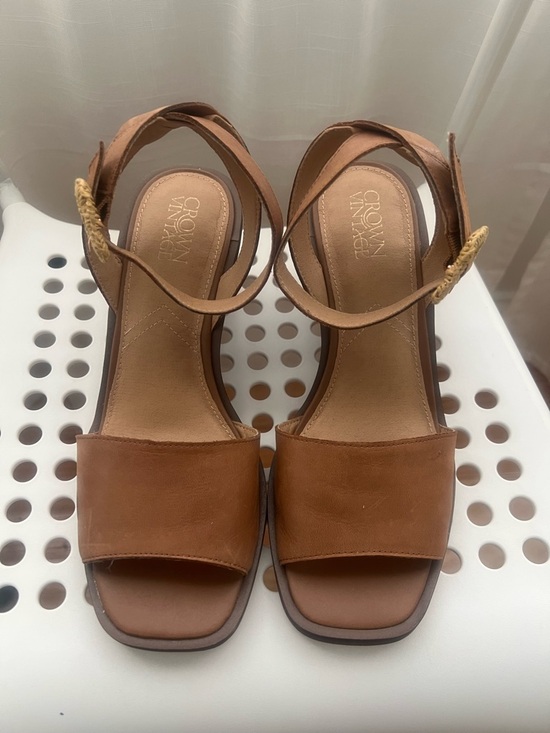 Crown Vintage Shoes - Crown Vintage Brown Leather Ankle-Strap Wedge Heel Sandals